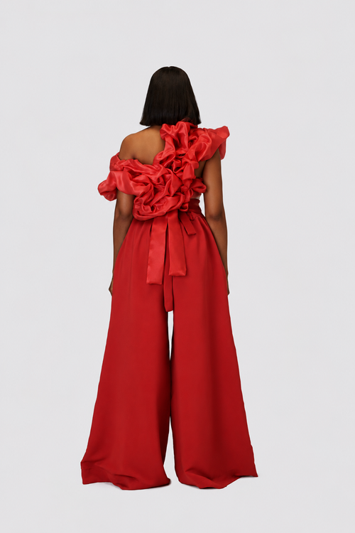 The Crane Ruffle in red, back view