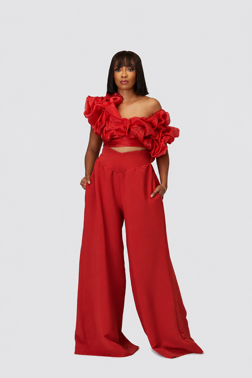 The Crane Ruffle in red, front view
